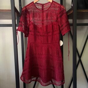Tularosa Maroon/Red Mini Dress - Short Sleeve with Ties